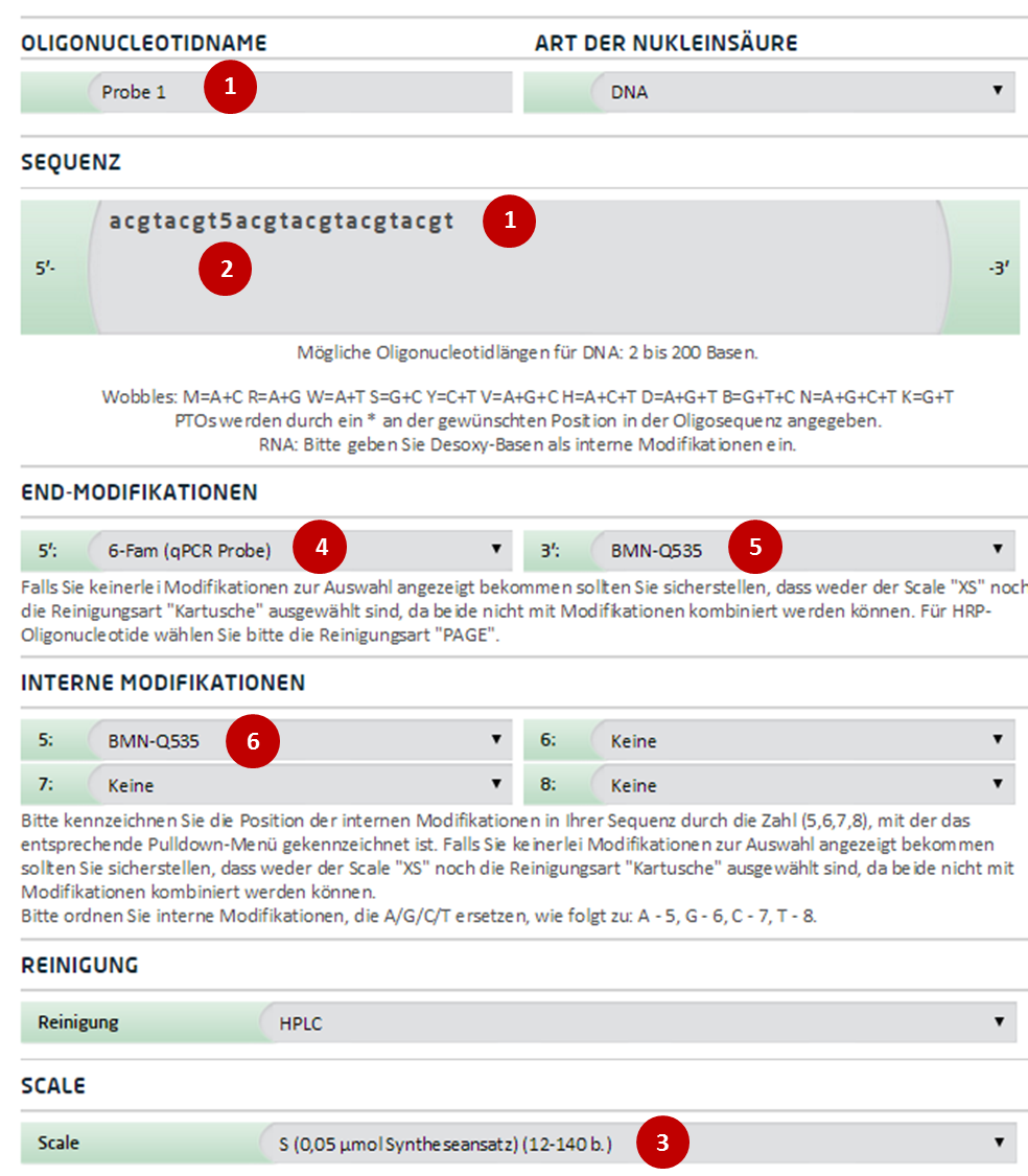 Bestellanleitung für DoubleQuenched Probes im Online-Bestellformular