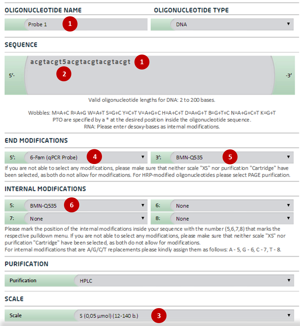 Order information for DoubleQuenched probes via the online order system