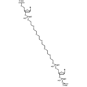 Spacer18 Internal modification: Chemical structure bound to an oligonucleotide